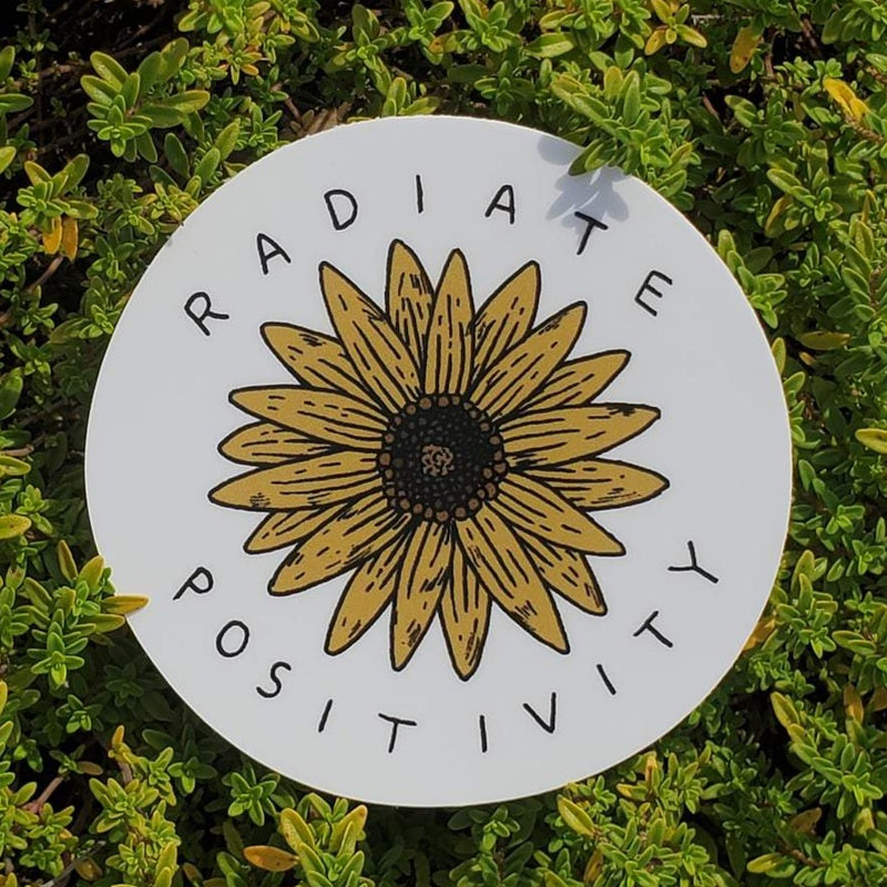 Round Radiate Positivity Sunflower Sticker