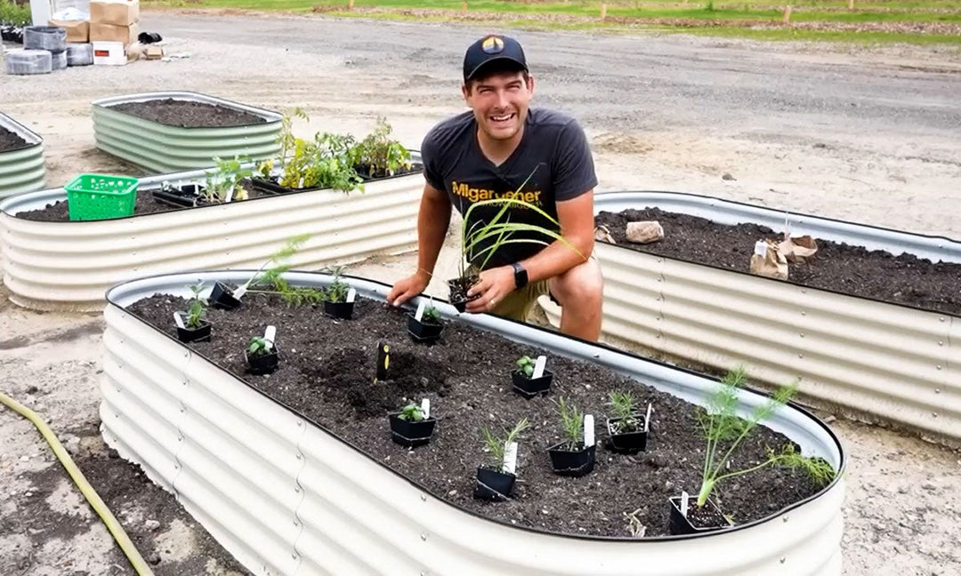 A man demonstrating how to grow herbs.