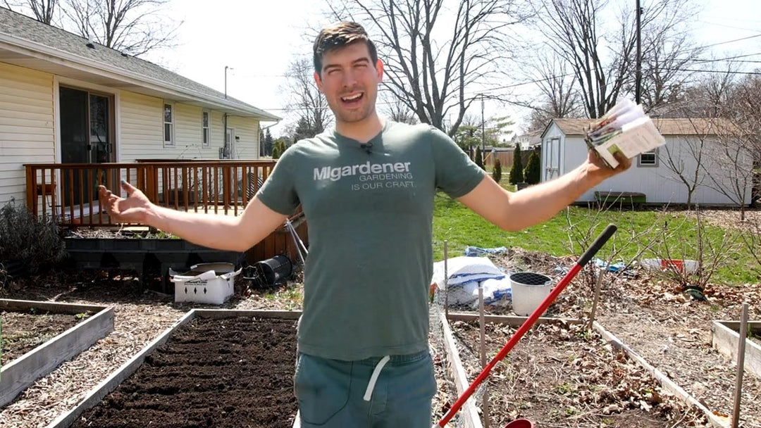 A man getting ready to plant in the garden.