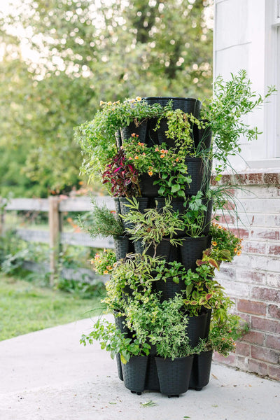 7 Tier GreenStalk Leaf Vertical Planter | Beautiful Black (Basket Weave Texture) 