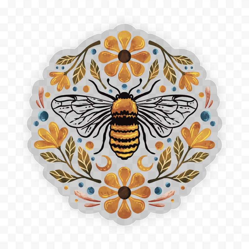 Flowers And Bee Clear Sticker