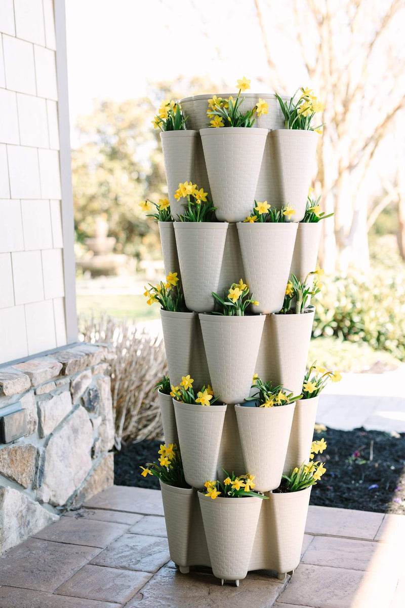 5 Tier GreenStalk Original Vertical Planter | Stunning Stone (Basket Weave Texture) 