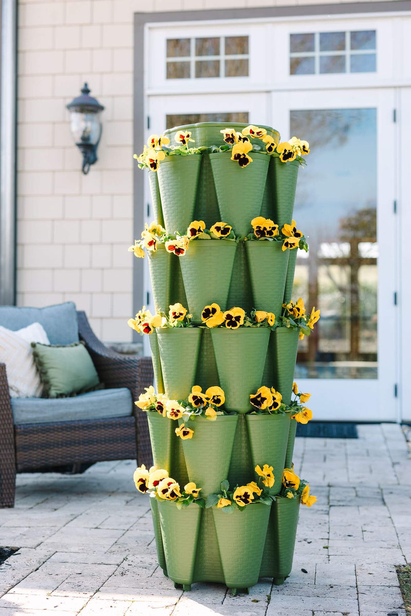 5 Tier GreenStalk Original Vertical Planter | Evergreen (Basket Weave Texture) 