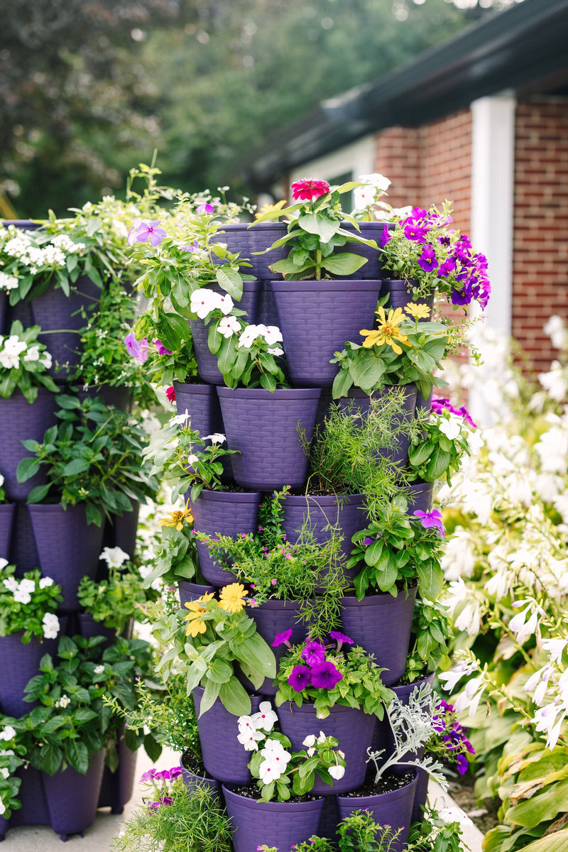 7 Tier GreenStalk Leaf Vertical Planter | Blackberry (Basket Weave Texture) 