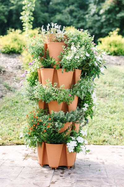 5 Tier GreenStalk Original Vertical Planter | Classic Terracotta (Basket Weave Texture) 