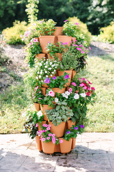 7 Tier GreenStalk Leaf Vertical Planter | Classic Terracotta (Basket Weave Texture) 