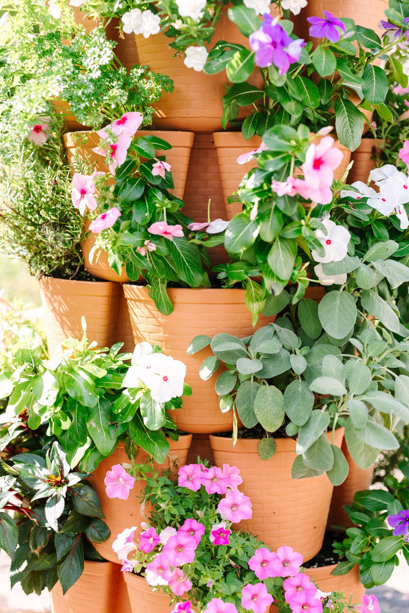 7 Tier GreenStalk Leaf Vertical Planter | Classic Terracotta (Basket Weave Texture) 