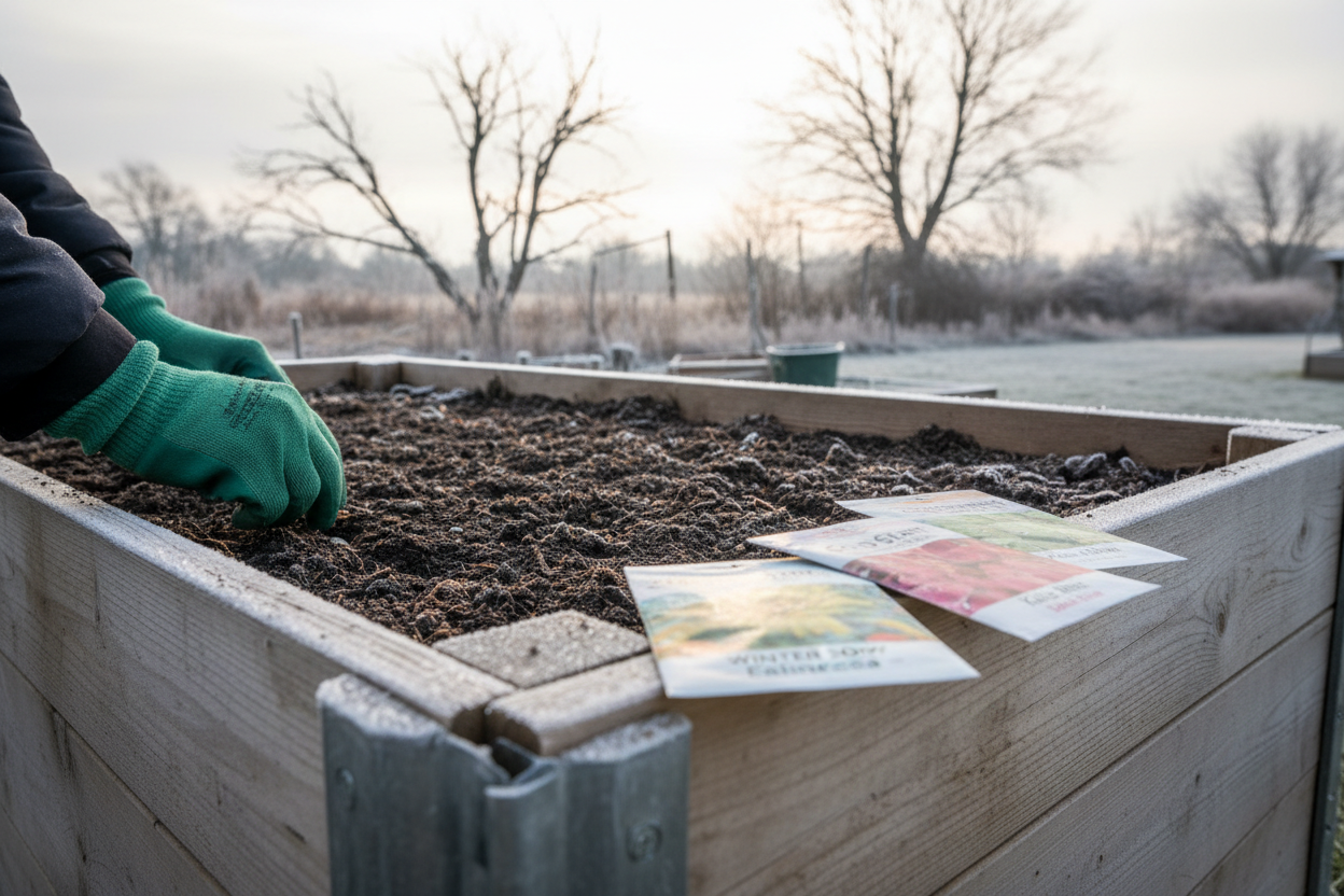 winter sow seeds in raised bed